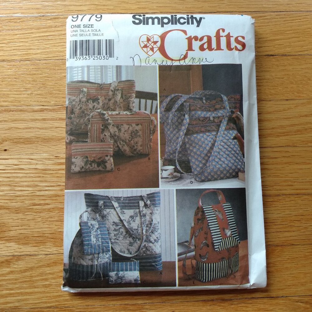 Vintage Bag Sewing Pattern Purse Backpack Tote Simplicity 9779 Carryall